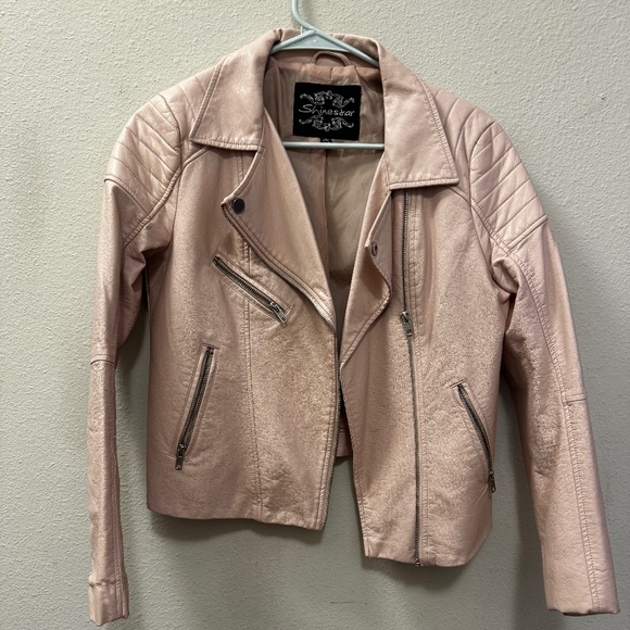 Pink Faux Leather Moto Jacket - Picture 1 of 4